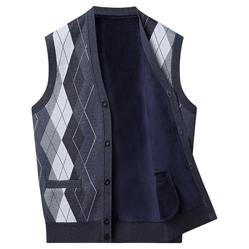 Mens Lightweight Knitwear Vest Single Breasted Wool Cardigan V-Neck Sleeveless Sweater with Pocket