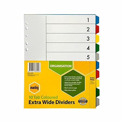 Marbig Indices & Dividers 10 Tab Pp A4 Extra Wide
