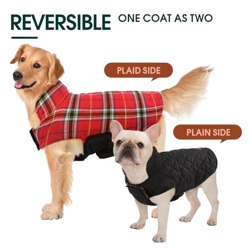 Image of Kuoser Waterproof Dog Coat, Warm Reversible Dog Jacket with Leash Hole | Soft Cozy Dog Cold Weather Coats for Rainy Snow Days, Lightweight Jacket for Large Dogs, Xmas Dogs Snowsuit Bright Red XL