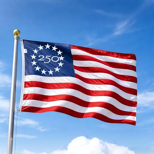 Sturdy 250th American Flag 3x5 Ft Outdoor Heavy Duty 100% Nylon Fabric Made in the USA 250th American Flags 250th Non Fading American Flags for Outside 3x5 Embroidered American Flag 3 by 5 America Flags Best High Wind all Weather US Flag Indestructible America Flag Sewn Stripes and Embroidered Stars