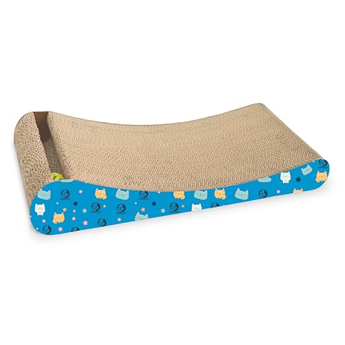 Image of Foodie Puppies 2-in-1 Reversible Cat Scratcher Pad with Catnip for Cats & Kittens, (Slider Bell 51 x 23 x 9 cm) | Durable Corrugated Cardboard Cat Scratching Pad for Furniture Protection, Play & Rest