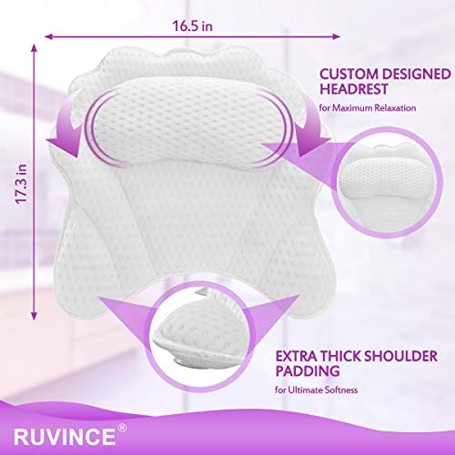 Bath Pillow RUVINCE Luxurious Bath Pillows for Tub Contains 2 Loofah Body Scrubber Ergonomic Bathtub Pillow for Neck,Head & Shoulders