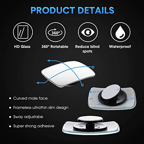 Image of CarFrill Blind Spot Mirror, Hd Glass Convex Lens Frameless Adjustable Blind Spot Mirror For All Universal Vehicles Car Stick-On Design (2 Pcs) (Rectangle), rear