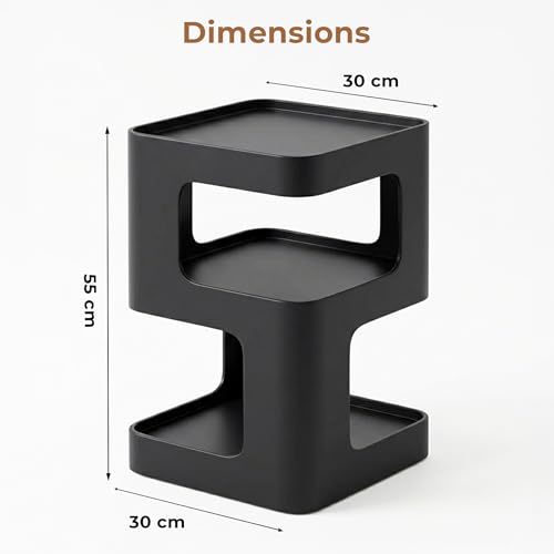 Image of HomeEssentials Modern Bedside Table with Storage Shelves, Nightstand for Bedroom, Side Table for Living Room, Sofa End Table Organizer, Bedside Storage Unit for Books, Remote, Phone & Decor (Black)