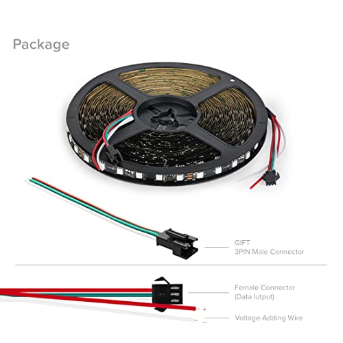 WS2811 DC24V 32FT RGB indirizzabile LED Pixel Strip 600 LED 100 pixel Full Colour Nero PCB IP30 Non impermeabile Funziona con Arduino/Raspberry/etc Impedisce la caduta di tensione - Illuminazione - Immagine 5