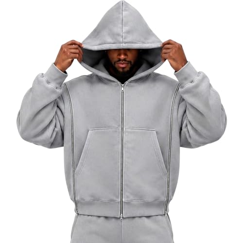 Oversized Hoodie Men Zip Up Sweatshirt Light Fleece Jackets Fall Outfits