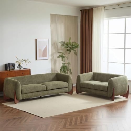 Image of Boucle Upholstered 5-Seater Sofa and Loveseat Olive Green