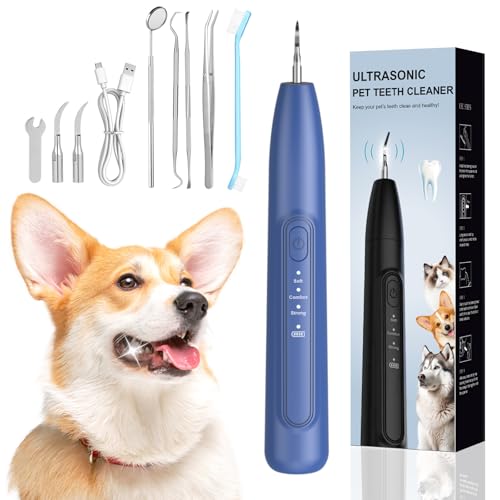 Dog Plaque and Tartar Remover, 3 Modes Ultrasonic Pet Teeth Cleaner with LED Light, Low Noise Sonic Dog Teeth Cleaning Kit, Dogs Plaque Remover Tool with Toothbrush 2 Cleaning Head for Pet Dental Care