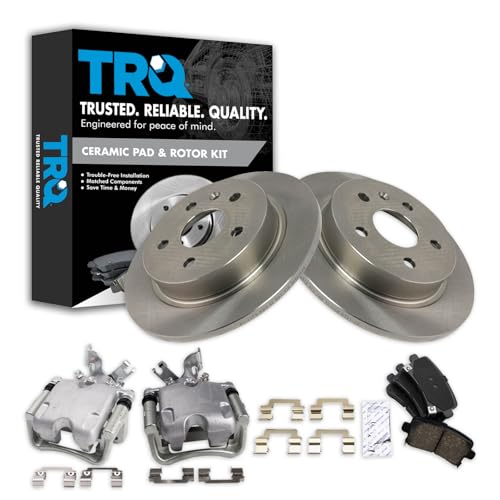 Image of TRQ Rear Brake Pad and Rotor Set Ceramic Solid Rotors Calipers