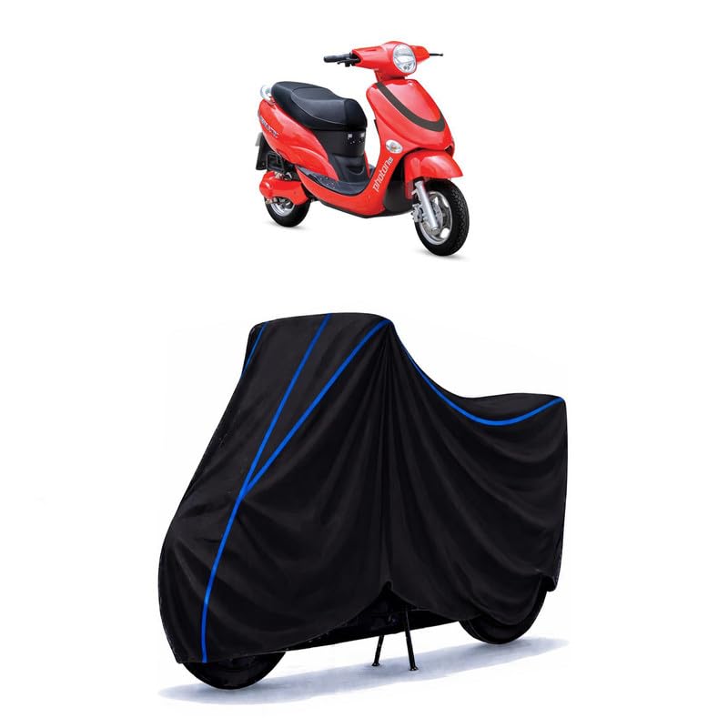 Image of Scooty Cover Water Resistant for Photon HX | Universal Scooter & Bike Cover | Heavy Duty UV Dust, Rain & Scratch Protection | Elastic Fit All Weather Indoor Outdoor | Black with Blue Piping