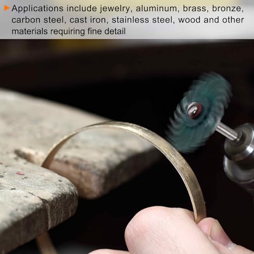 Image of HARFINGTON 30pcs Radial Bristle Disc Set 1 inch 80 Grit Detail Abrasive Brush Kit Gap Polishing Wheel Assortment with 1 /8 inch 3 /32 inch Shank Mandrels for Jewelry Wood Metal Polishing Cleaning, Green