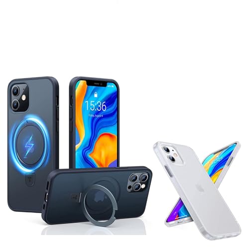 TORRAS Magsafe iPhone 12 Case & iPhone 12 Pro Case with Stand and Shockproof Translucent Matte Hard PC Back Case