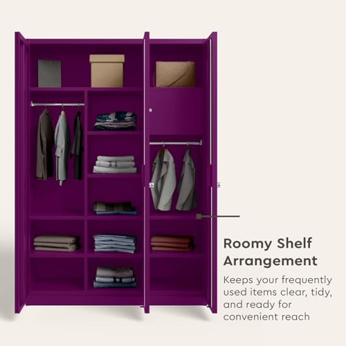 Image of Interio by Godrej Axl 3-Door Steel Almirah (Textured Mulberry), 1-Year Warranty, 1 Locker, 10 Shelves