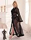sunshinelady Damen Morgenmantel Lang mit Federn Pelz Maxi Große Größen für Mollige Frauen Sexy Kimono Robe Bademantel Negligee Reizwäsche Dessous mit Gürtel Transparent Elegant Schwarz XL-2XL