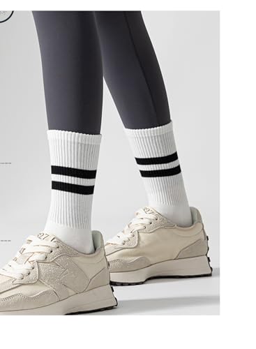 Image of Deeorla Womens Striped Crew Socks Brown Vintage Retro Athletic Socks 5 Pairs