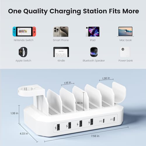 HSicily 95W 6-Port USB Charging Station with Watch Stands — view 6