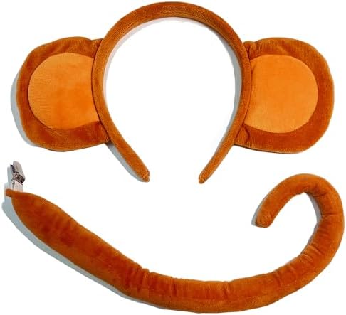 Monkey Ears and Tail Set, Monkey Costume for Adult Monkey Ears Headband, Halloween Animal Ears Cosplay Costume Accessories Party Supplies image 5