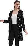 RZTA Women's Sparkling Sequin Jacket Sparkly Blazer Open Front Glitter Cardigan Long Sleeve Coat for Casual Party Cocktail Black Large