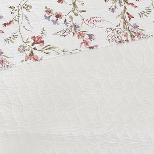 Image of Modern Threads Ariana 2-Piece Floral Stripe Quilt Set, Soft Cotton Lightweight Bedspread with Reversible Design and 1 Pillow Sham, Soft Pink Floral, Twin