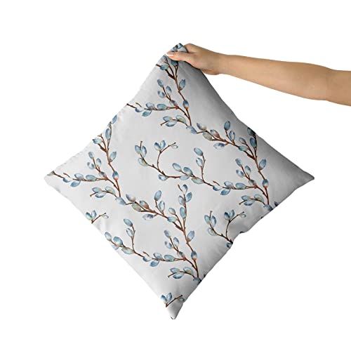 Grey Teal Leaf Pillow Covers 18X18 Inch Brown Blue Gray Watercolor Spring Leaves Floral Print Decorative Throw Pillow For Home Sofa Cotton Modern Square Cushion Pillowscase, Set Of 2 #TOP2