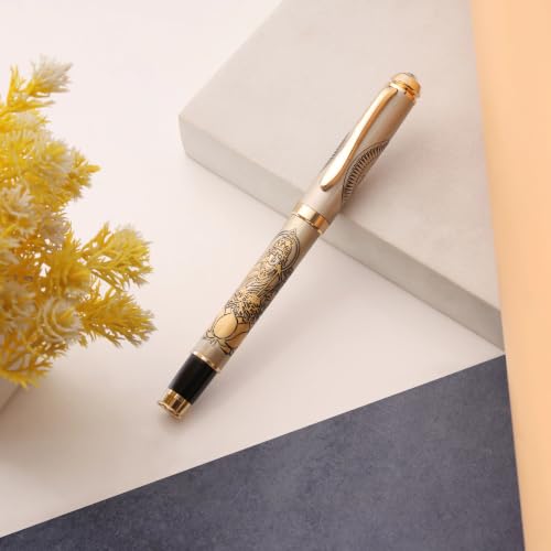 Image of Maha Laxmi Ji Etched Pen Diwali Special Premium Brass Roller with Divine Lakshmi Engraving & Prosperity Blessings
