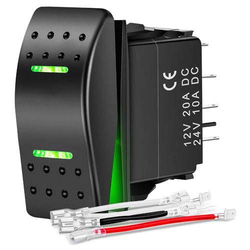 Image of Nilight Waterproof 7Pin Rocker Switch with Jumper Wires Green | Toggle ON Off ON Switches DPDT 12V 24V Winch Pump Switch for Cars Trucks Caravans Boats RV SUV ATV UTV