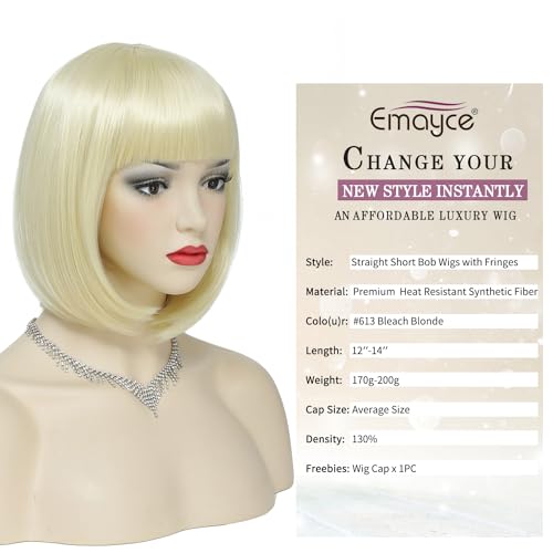 Short Bob Wigs with Fringes/Bangs for Women Straight Blonde Bob Style wigs-Premium Heat Resistant Synthetic Fiber Layered Hair Wigs for Daily Party/Halloween/Cosplay (#613-Bleach Blonde) - Image 2