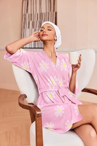 Image of Ekouaer Robes for Women Waffle Knit Bathrobe Soft Lightweight Knee Length Loungewear S-XXL