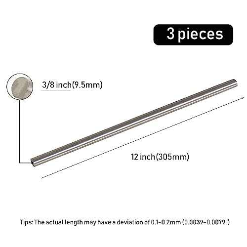 Tynulox 3Pcs 304 Stainless Steel Round Rod, 3/8" Diameter 12" Length Metal Solid Shaft Rods For Industry, Metal Working Hobbies And Diy Craft #TOP1