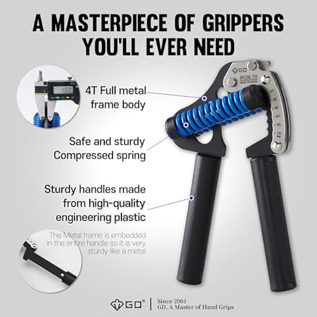 GD Iron Grip 70 Hand Grip Strengthener (Adjustable Hand Grip) Wrist and Forearm Strength Trainer Hand Strengthner