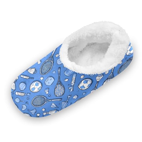 White Badminton Rackets Footballs Blue Boys Girls House Slippers Kids Toddler Home Shoes Winter Indoor Shoe XS2