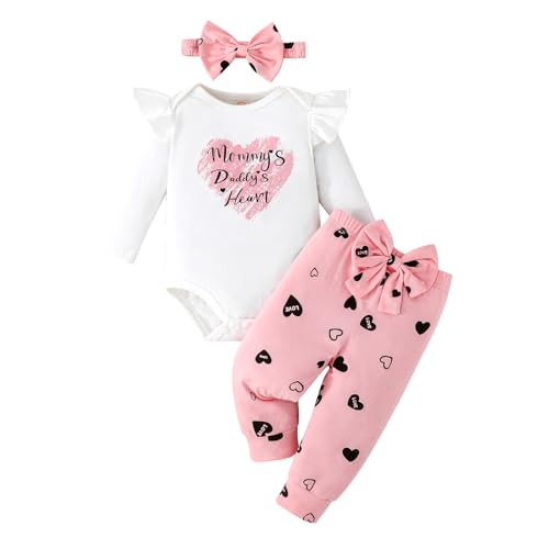 Image of GDTOGRT Newborn Baby Girl Clothes Outfit Set Sweet Ruffle Romper, Pants and Headband 0 3 6 9 12 18 Months Infant Clothing