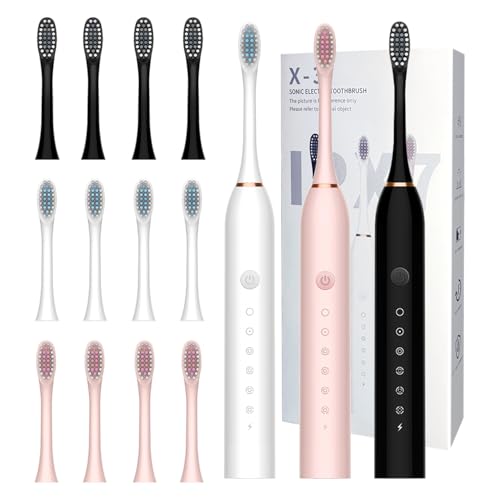 Image of 3 Pack Electric Toothbrush with 6 Modes, Rechargeable Toothbrushes with 12 Brush Head, Fast Charge 2 Min and 30s Timer Toothbrush