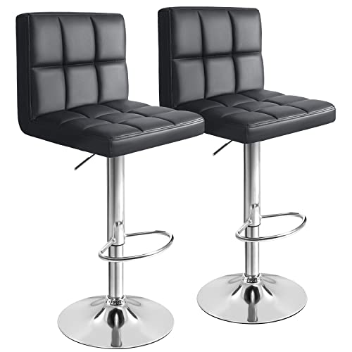Image of GUNJI Bar Stools Modern PU Leather Adjustable Barstools with Back Armless Hydraulic Kitchen Counter Height Swivel Bar Stool Set of 2 (Black) (1, White, Square)