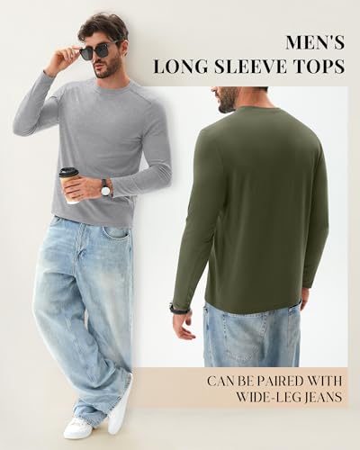 Ficerd 3 Pack Men's Big and Tall Shirts, Long Sleeve Basic T Shirts Athletic Loose Fit Tops Crew Neck Stretch Pullover Tee4