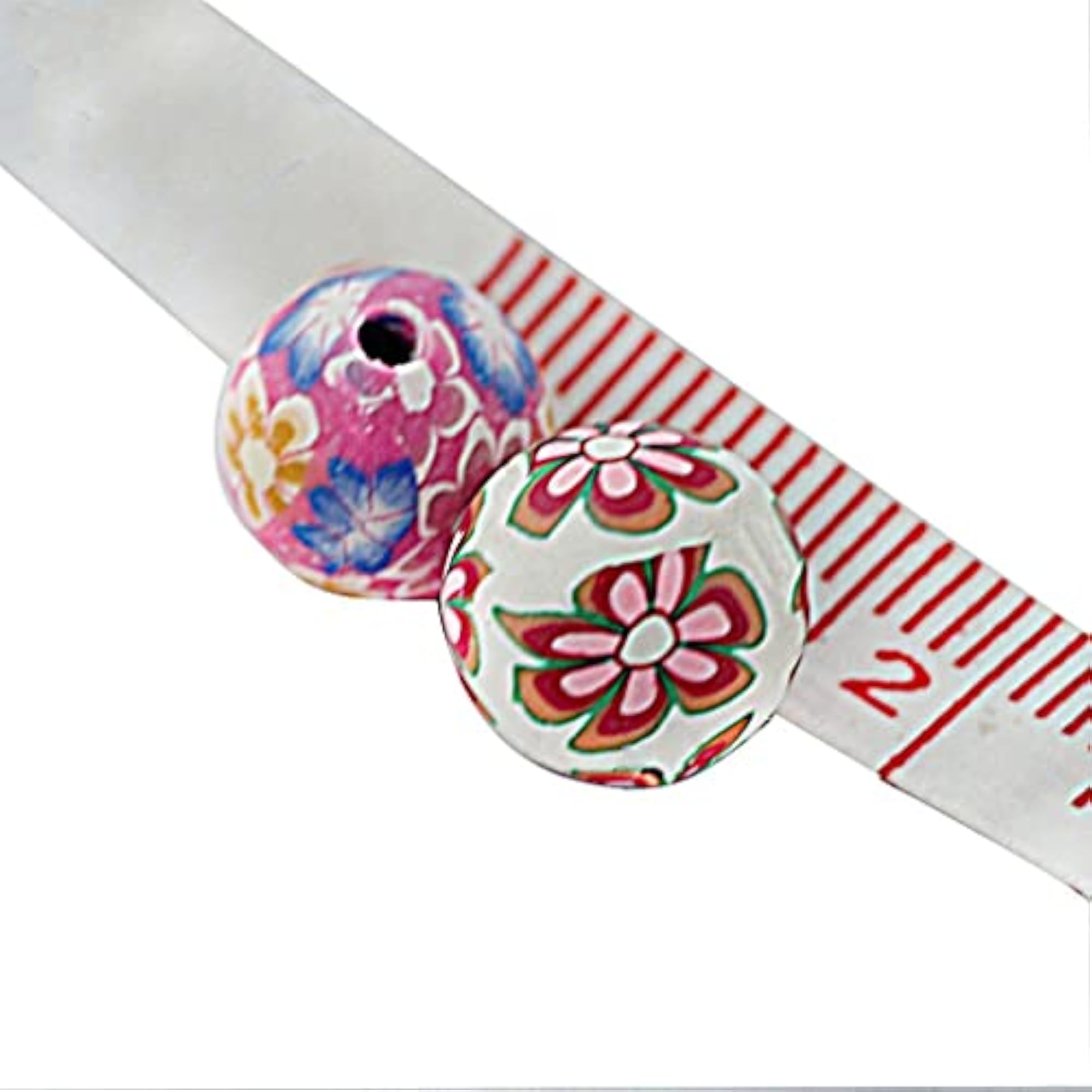 Floral Polymer Clay Round Beads, Craft Accessories