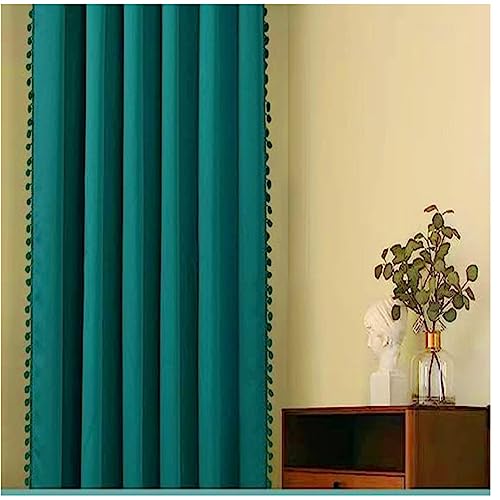Image of Amazon Brand - Umi Velvet Eyelet Door Curtains with pom pom Lace for Living Room Bedroom Kitchen 1 pc Pack in Deep Teal Color (Windows - 4 feet x 6 feet)