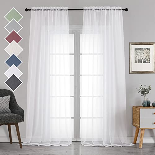 Image of Chyhomenyc Extra Long White Sheer Curtains 120 Inches Long 2 Panels Set, Voile Window Drapes for Wedding Arch /Birthday Party /Hallway Window Guest Room, Each 42Wx120L in, 10FT, Set of 2, White