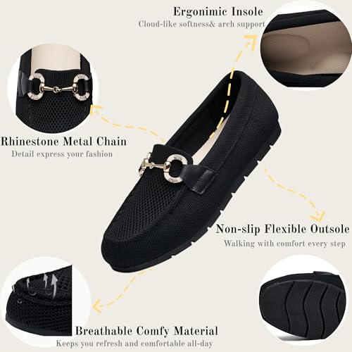 Image of Women's Knit Slip On Loafers - Breathable Mesh Flats with Memory Foam Insole & Arch Support, Non-Slip Comfortable Shoes for Work Office Commute, Driving, Casual Daily Walking (Wide Foot Friendly)