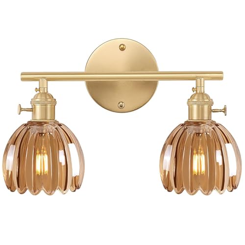 DLGLOLIN Lampe Applique en Verre Double Tête Fleur Applique Murale avec Interrupteur Ambre...