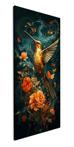 Impression d'art panoramique colibri toile XXL 80x40cm sur cadre bois pour salon