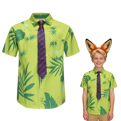 SilverChry Disfraz de Anime para Cosplay,Conjunto Cosplay Camisa y Corbata,Camisa Hawaiana Floral para Niños,para Carnavales,Fiestas y Actuaciones (FR/ES, Números, 120, Regular, Verde) | Ya disponible en tu tienda friki favorita! En mundofriki.es!