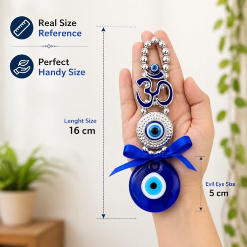 Image of BLUE BEADS Ceramic Turkish Feng Shui Vastu Blue Glass Evil Eye Hanging /Door Hanging Nazar Batu For Protection And Good Luck - Perfect For Gifting Home Or Office (Om)