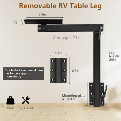 FormiPow Abnehmbare Wohnmobil Tischbeine, 360° drehbare Tischbeine, schwarz Tischgestell Tischfuß, RV-Tischbein mit klappbarer, Wohnwagen Tisch, DIY-Möbelbeine für T5 T6, Wohnmobil, Yachten Boot