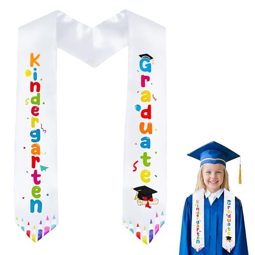 Kindergarten Graduation Stole for Kids Preschool Graduation Sash for Boys & Girls Class of 2026 Colorful Pre K Graduation Stole Outfit Accessories with Fun Letters for Ceremony Party Photos