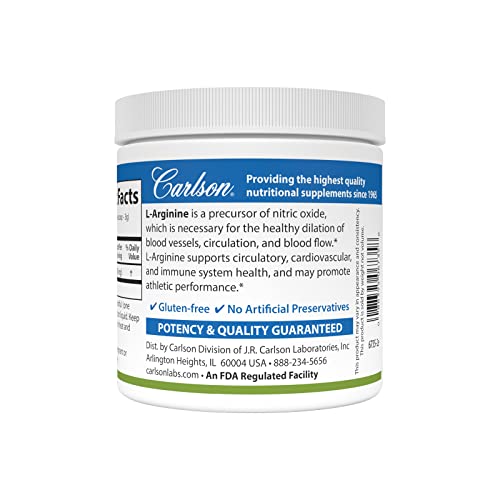 Carlson - L-Arginine Powder, Free-Form Amino Acid, Circulatory Health, 3.53 Oz (100 G) #TOP2