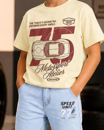 Image of KiddoPanti Boys Printed Co-Ords Set | 100% Cotton & Cottnon Spandex Woven | Drop Shoulder Tshirt with Jeans | Graphic Printed Design| Outerwear For Kids