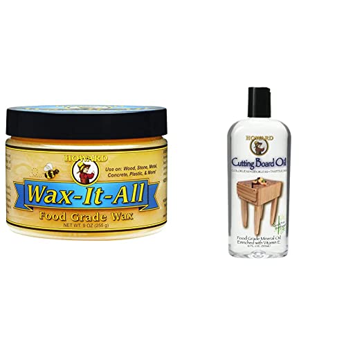 Howard Products WAX009 Food-Grade Wax, 9 Ounce (Pack of 1), Cream & BBB012 Cutting Board Oil, 12 oz