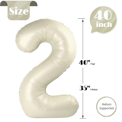 Image of Cream 2 Balloon, Cream Number Balloons 40 Inch, 2nd Number Birthday Decorations, Second Two Birthday Party Supplies, Number 2 Balloon