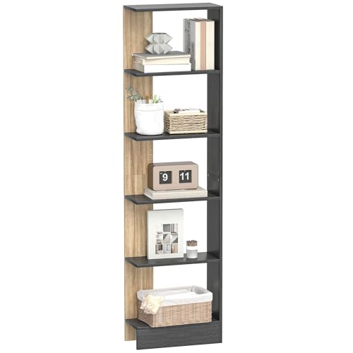 HOMCOM Bibliothèque Étagère de Rangement avec 5 Compartiments Ouverts Design Simple Moderne Idéale pour Salon Chambre Bureau 45 x 21 x 170 cm Noir et Chêne